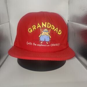VTG Red Trucker Hat Granddad With the Emphasis on GRAND Novelty Snapback Cap
